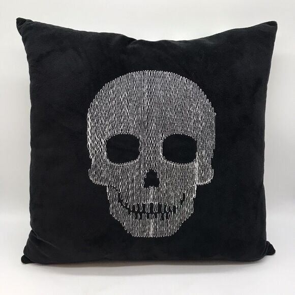 Skeleton Skull & Coffins Whimsigoth Throw Pillow Black White Gothic Decor 15" - Picture 7 of 8